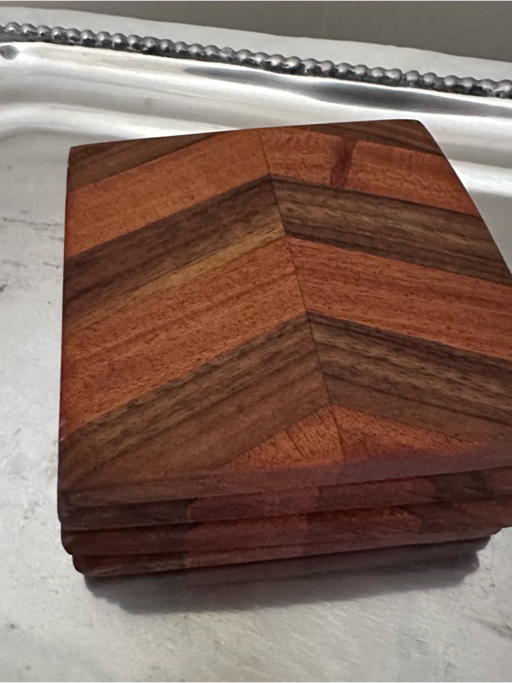 Handcrafted Wooden Chevron Coasters - Brown